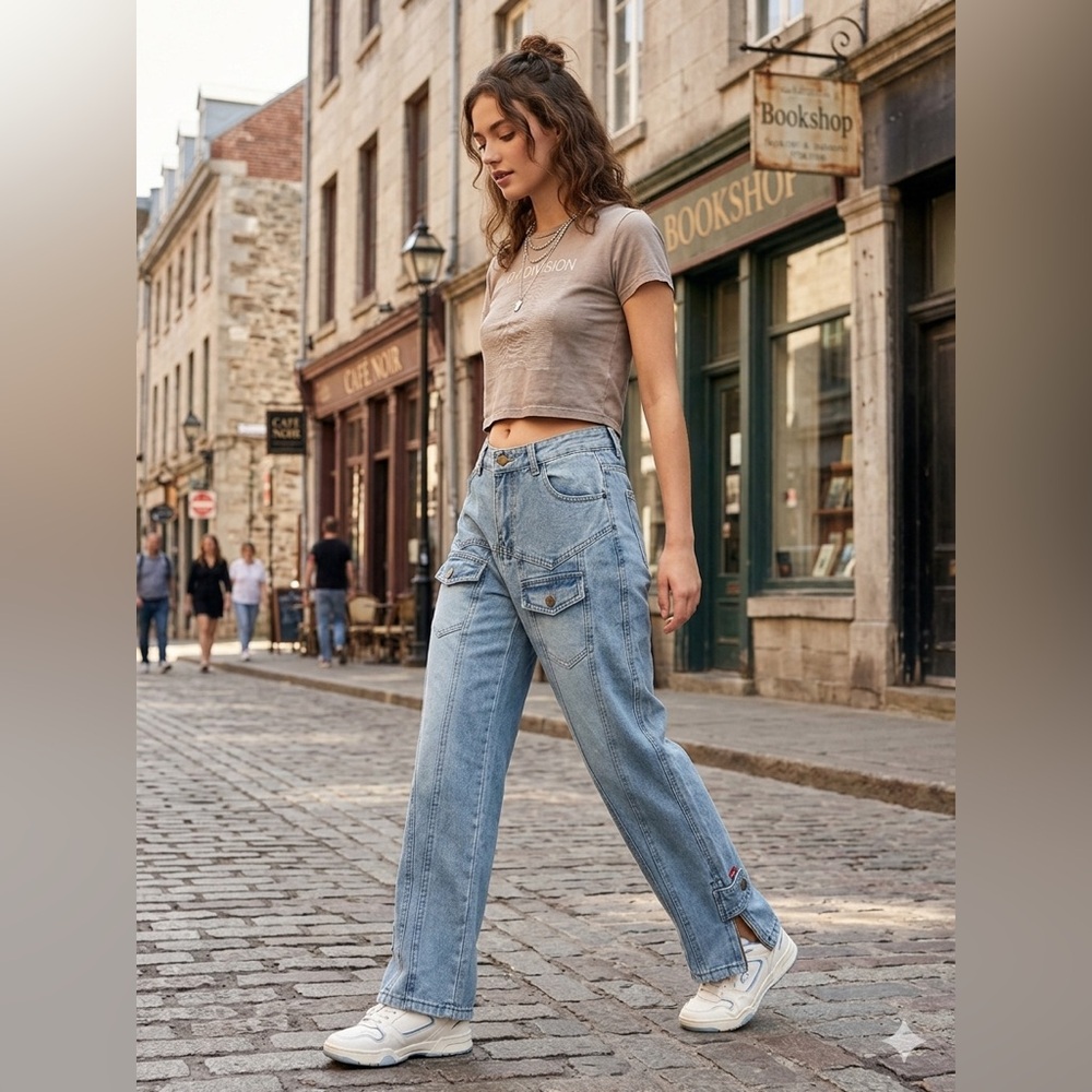 MICAS Cargo Jeans Wide Leg Size Trendy Y2K Utility Denim Pants size M NEW